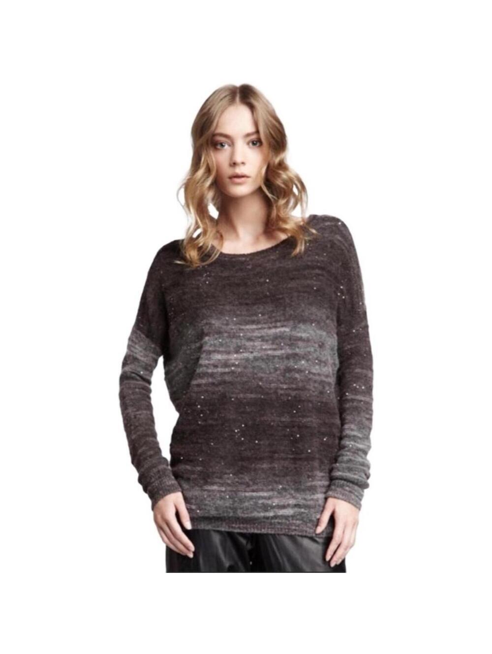 Vince Sequined Ombré Stripe Sweater XS Gray